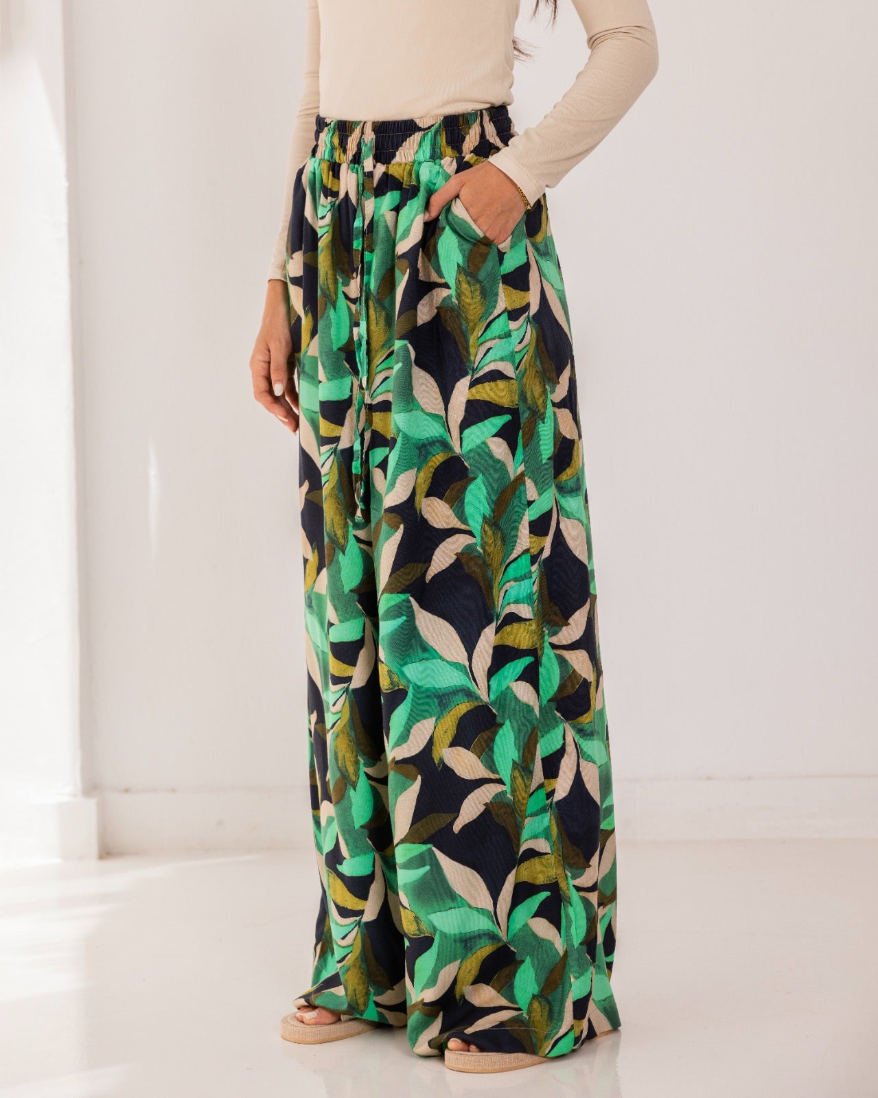 PRINTED COTTON PANTS-GREEN