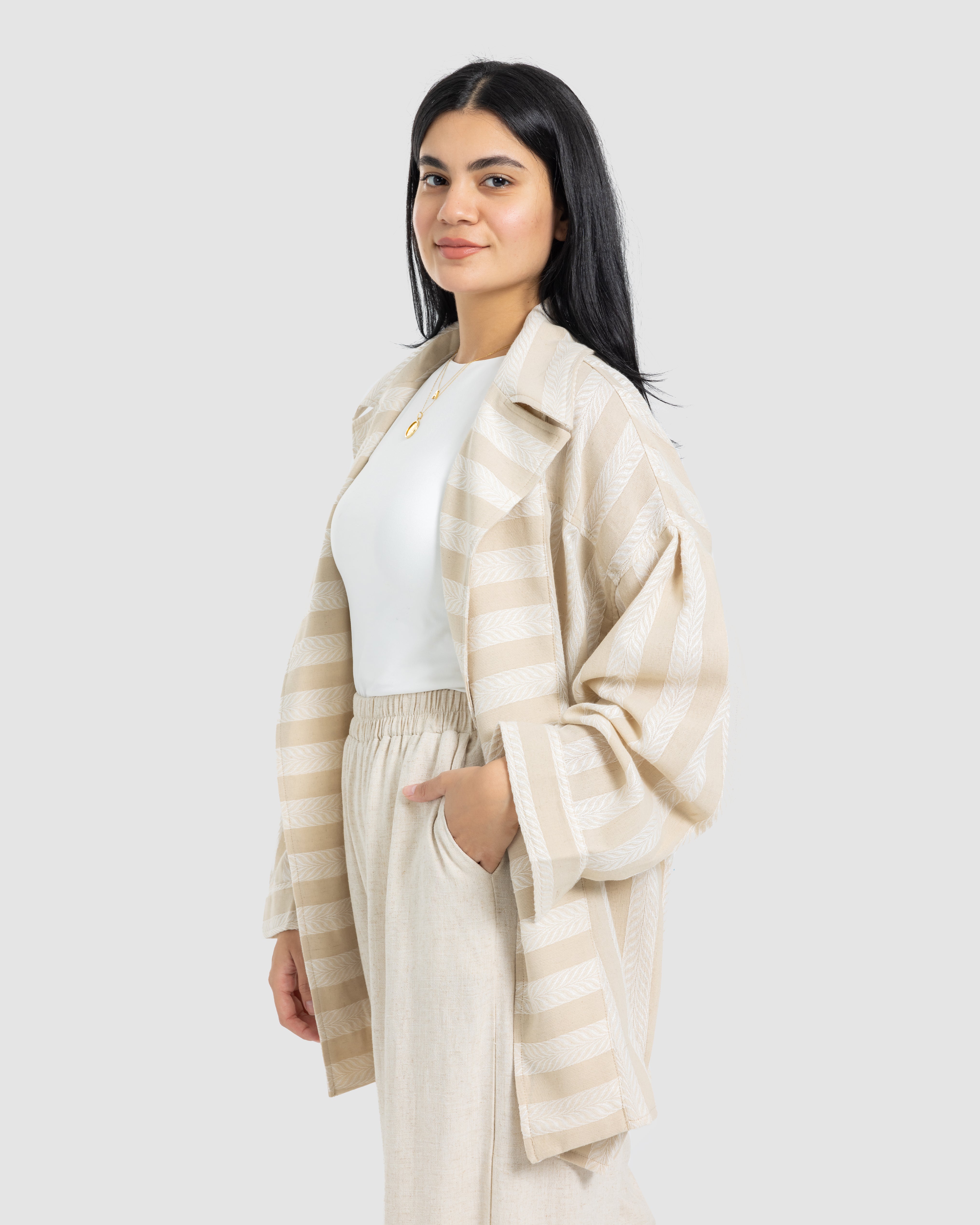 STRIPED LINEN JACKET-BEIGE