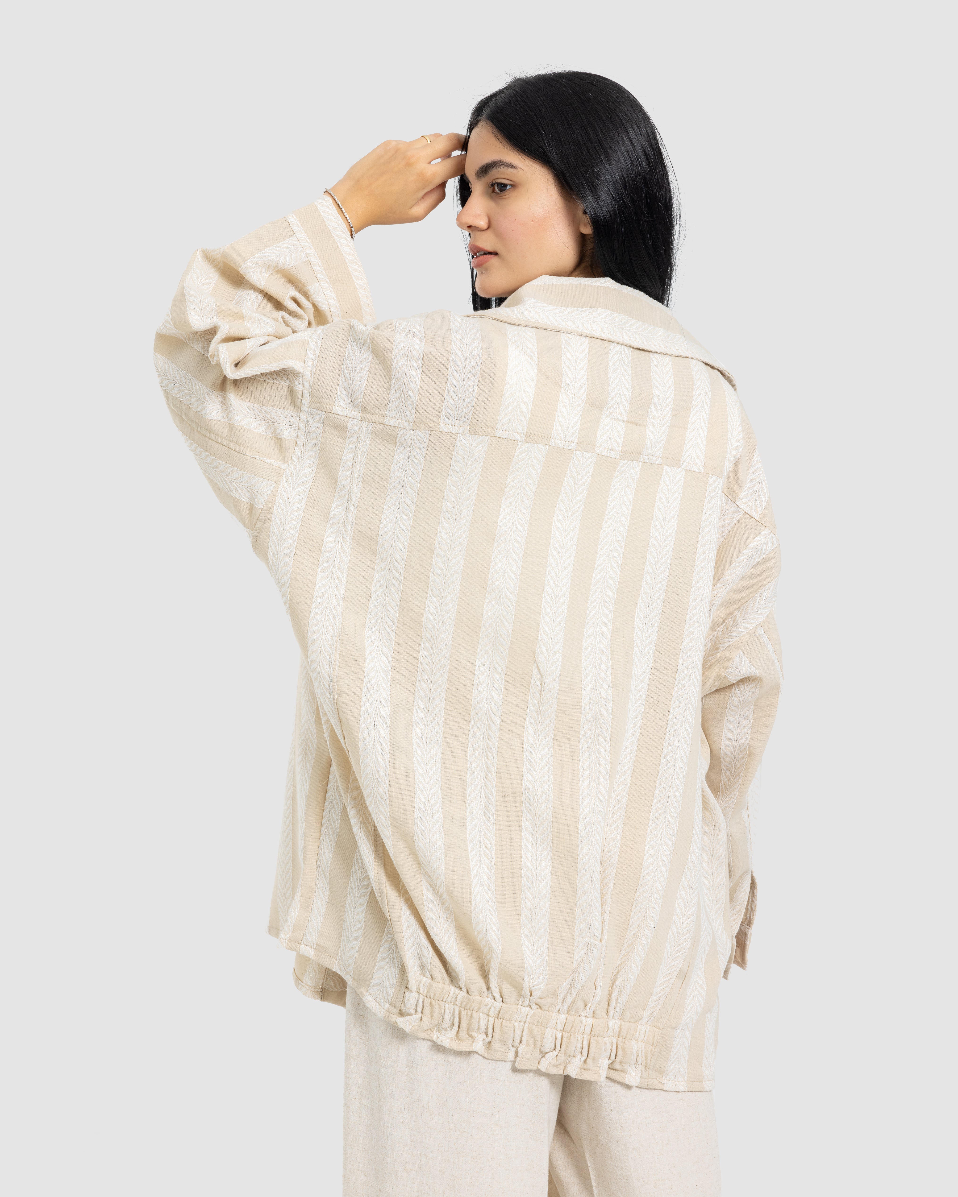 STRIPED LINEN JACKET-BEIGE