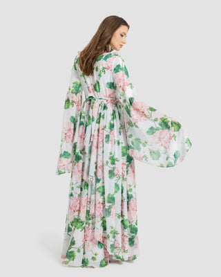 FLOWERED CHIFFON DRESS-ROSE