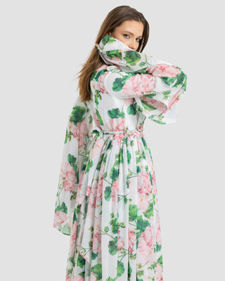 FLOWERED CHIFFON DRESS-ROSE