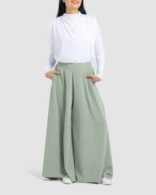 PLAIN WIDE LEG PANT -OLIVE