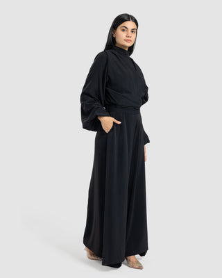 PLAIN WIDE LEG PANT -BLACK