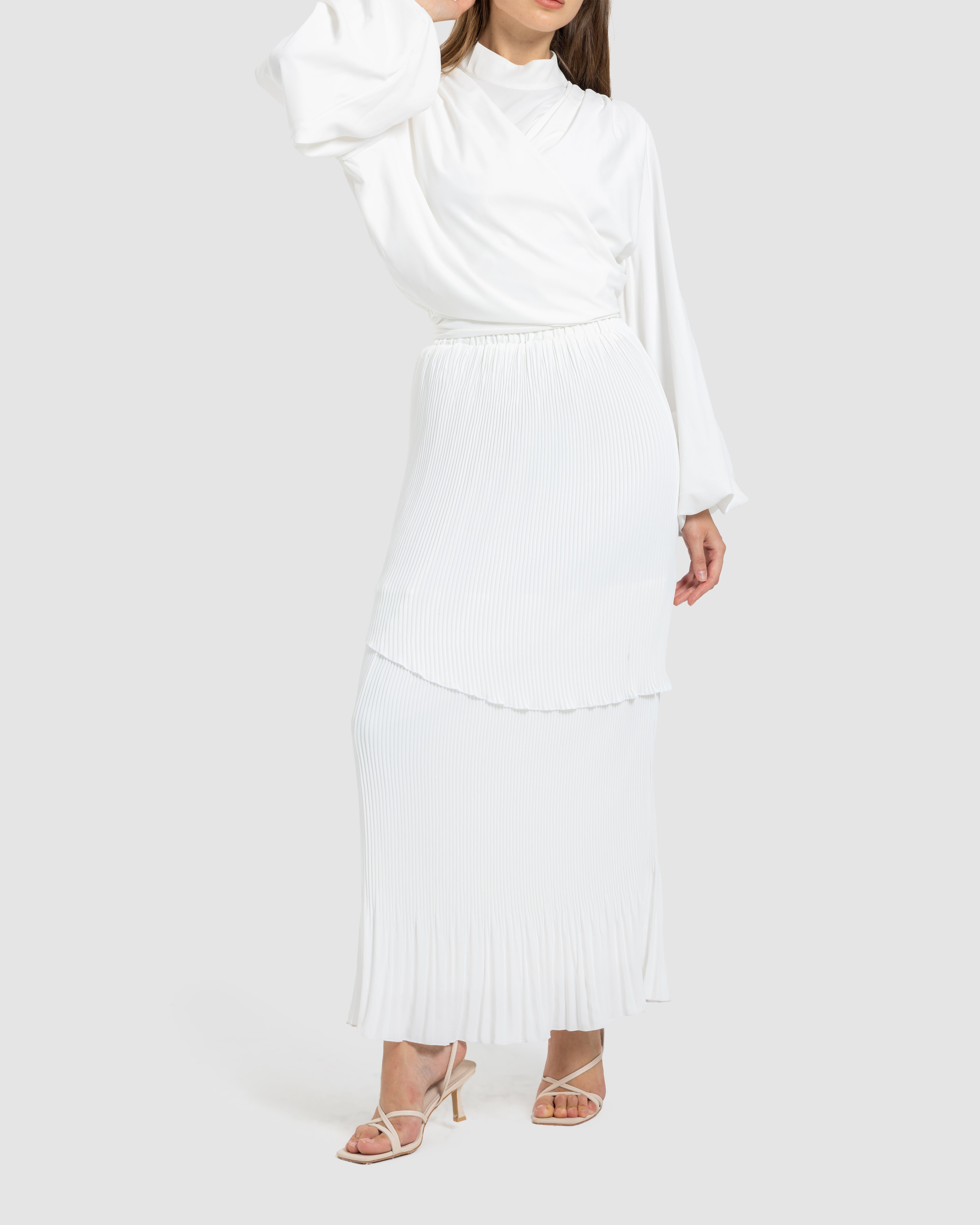 LAYERED PLISSE SKIRT-WHITE