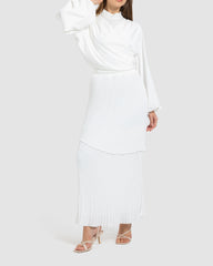 LAYERED PLISSE SKIRT-WHITE