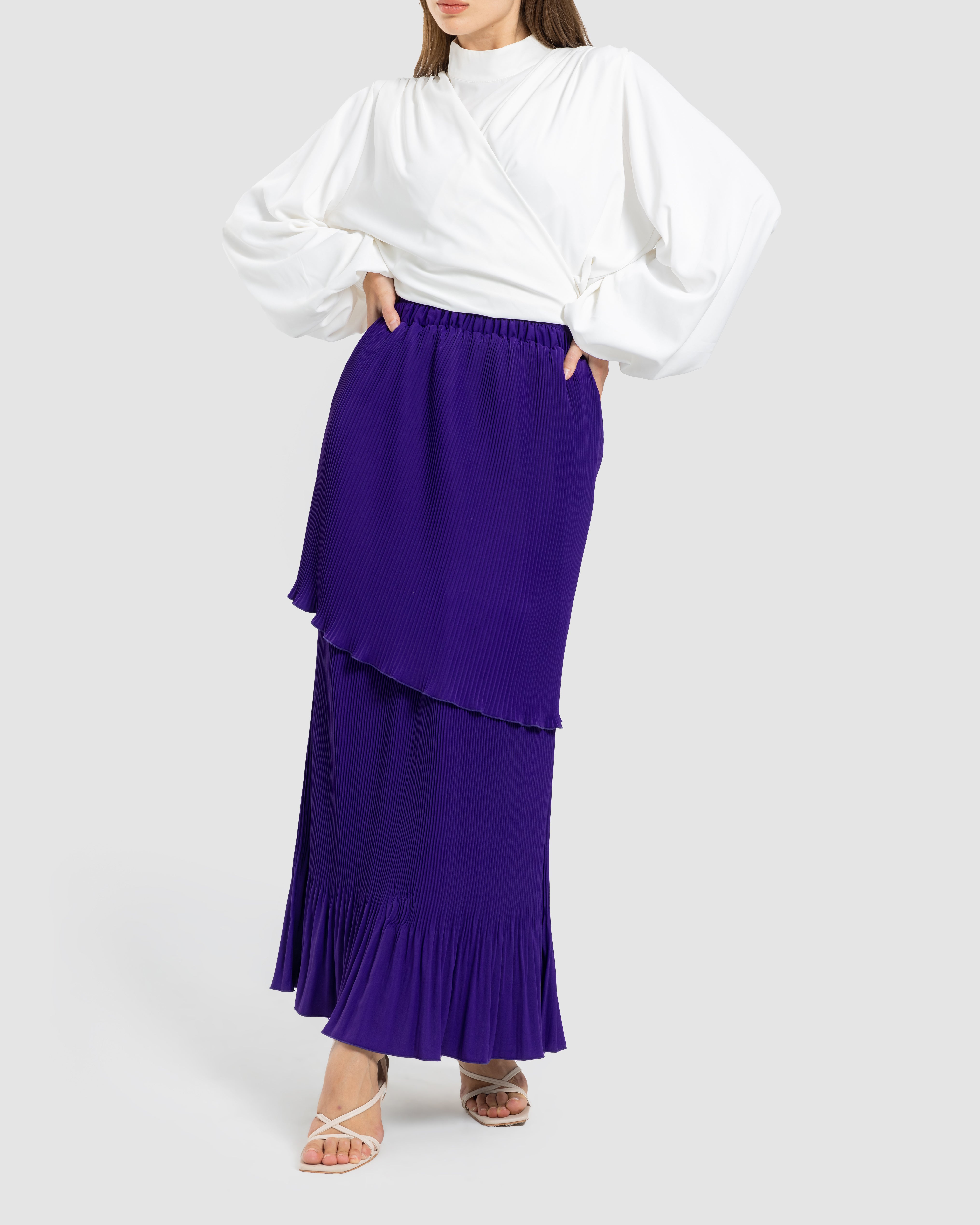 LAYERED PLISSE SKIRT-PURPLE