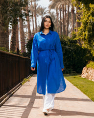 PURE LINEN LONG SHIRT-BLUE