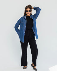 FITTED DENIM SHIRT-BLUE