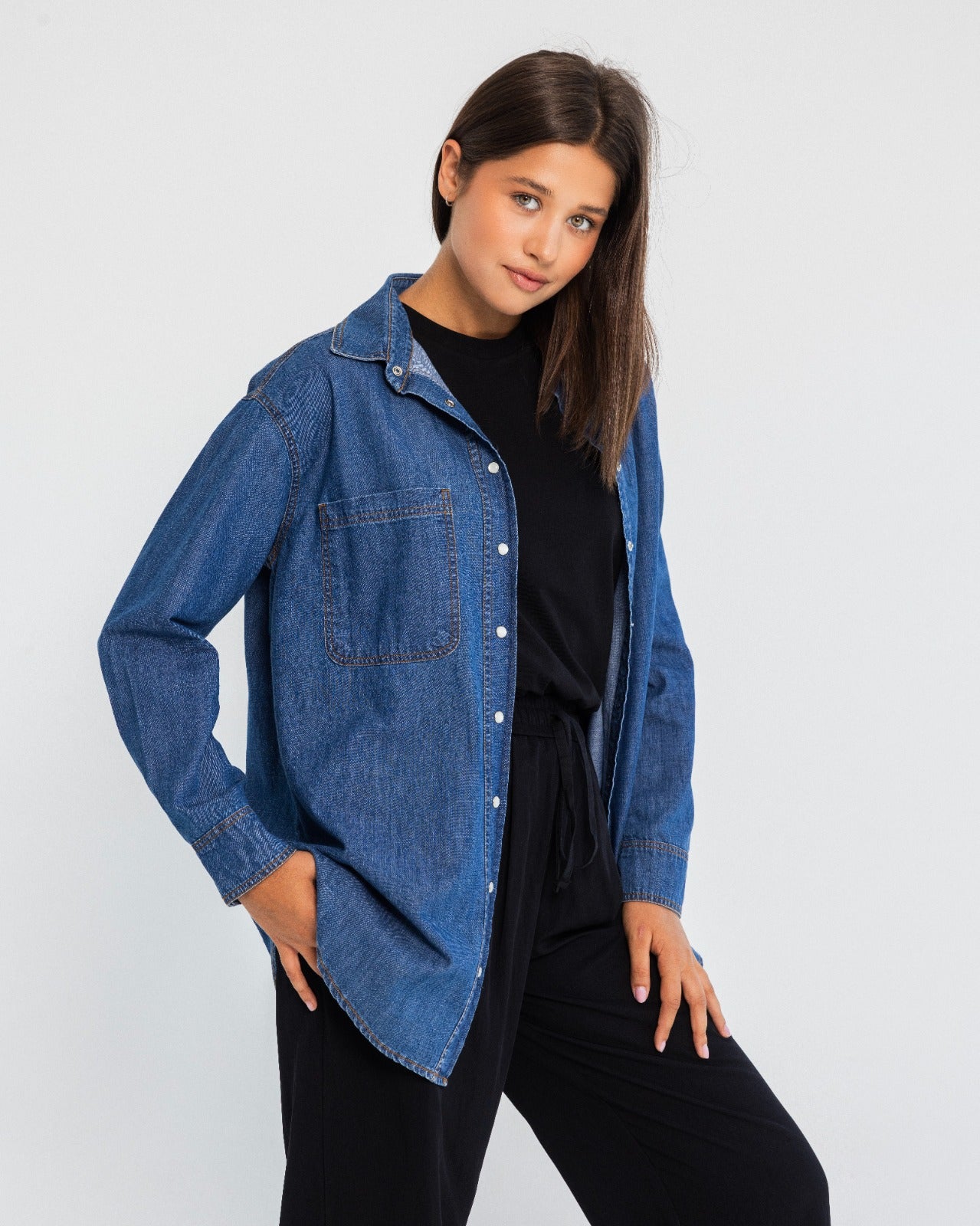 FITTED DENIM SHIRT-BLUE