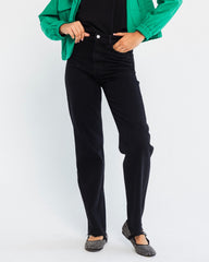 STRASS STRAIGHT PANTS-BLACK