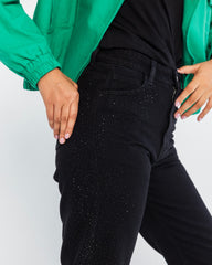 STRASS STRAIGHT PANTS-BLACK