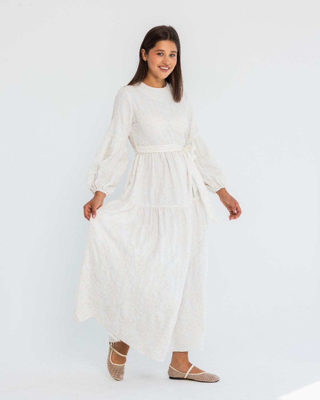 EMBROIDERED DRESS-OFF WHITE