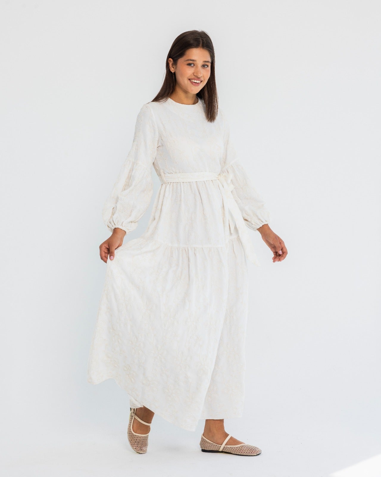 EMBROIDERED DRESS-OFF WHITE