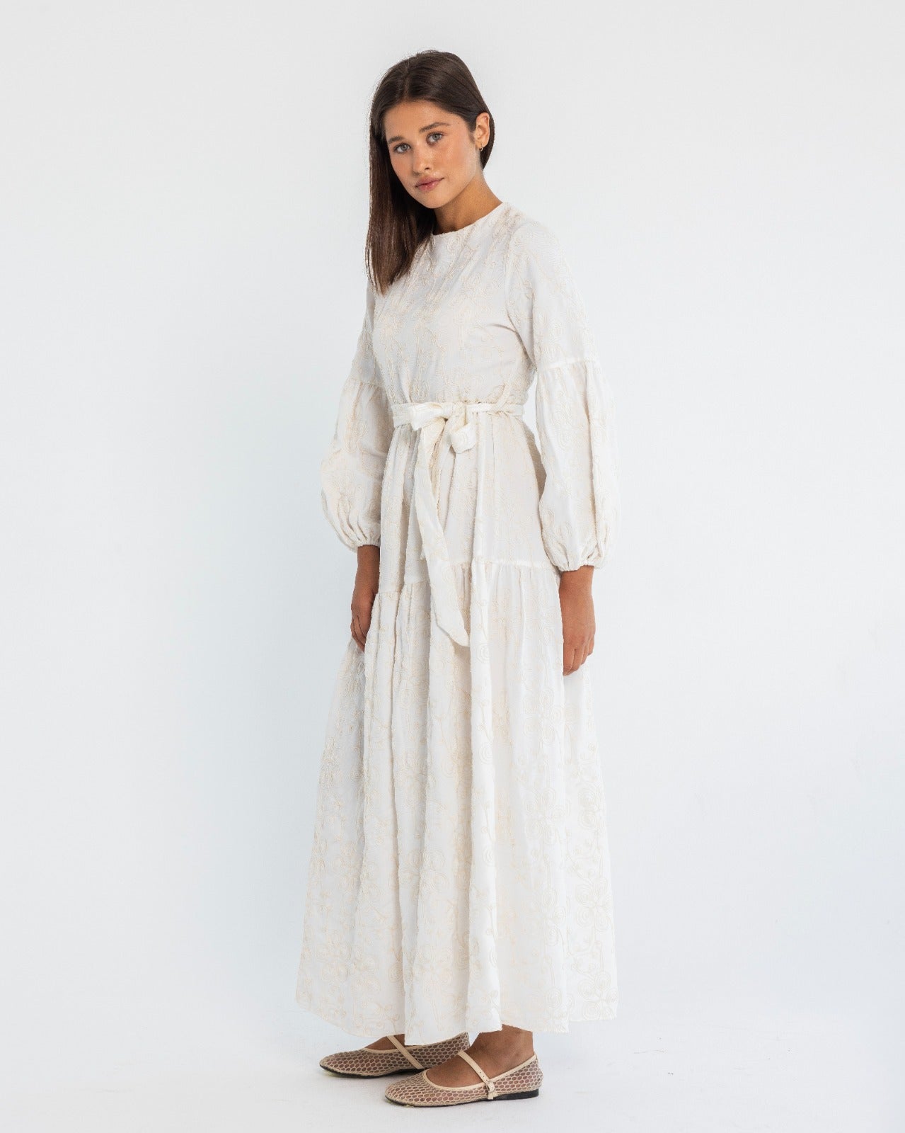 EMBROIDERED DRESS-OFF WHITE