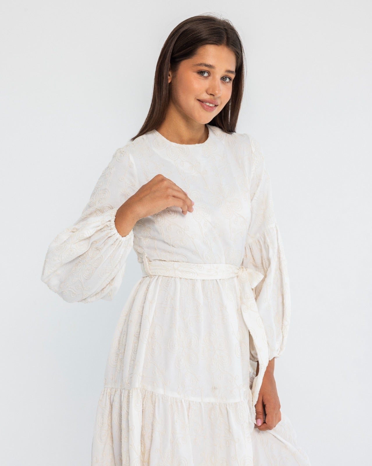 EMBROIDERED DRESS-OFF WHITE