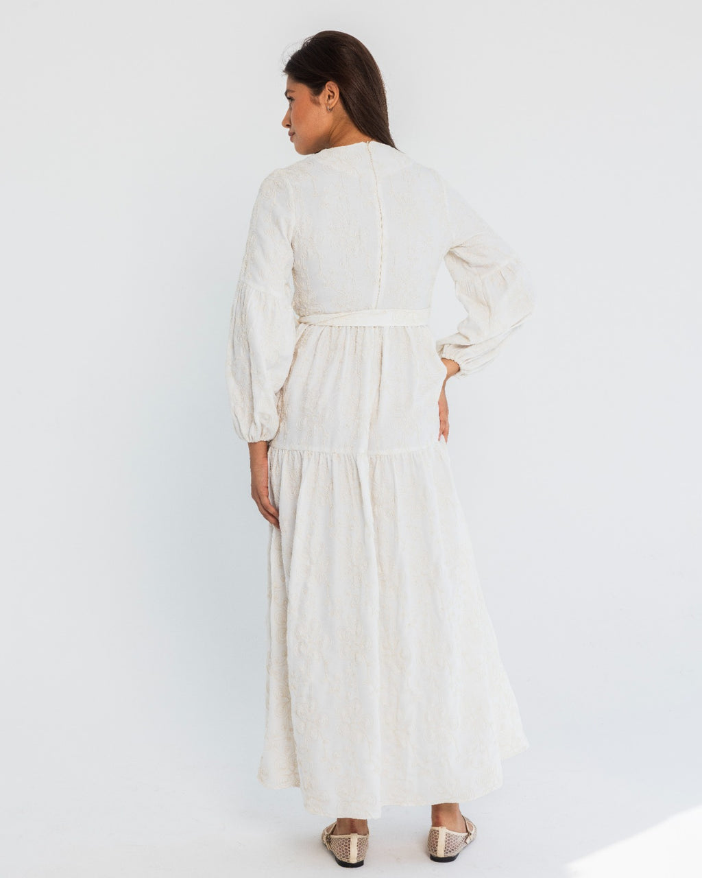 EMBROIDERED DRESS-OFF WHITE