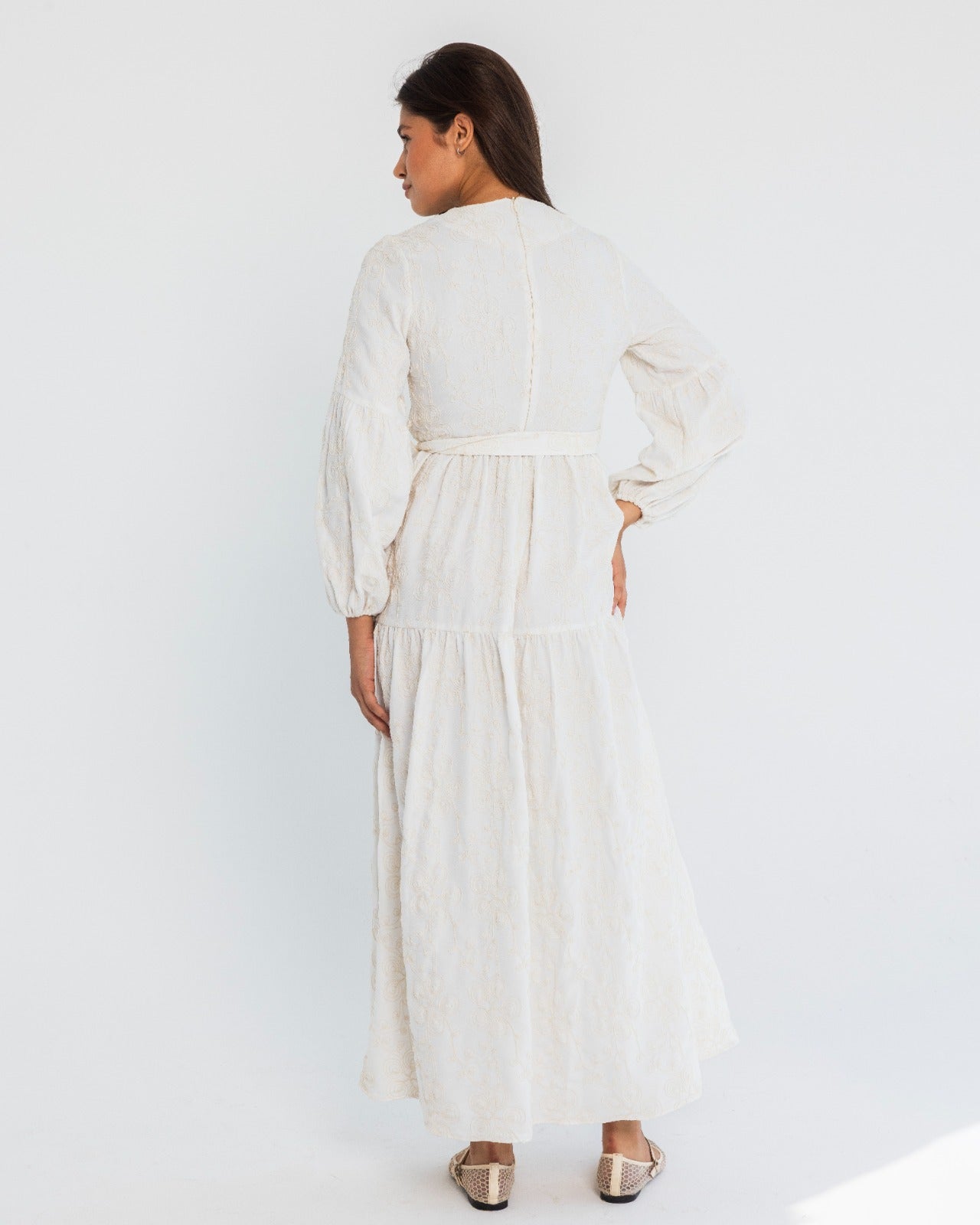 EMBROIDERED DRESS-OFF WHITE