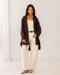 OVERSIZED PURE LINEN SHIRT-BROWN
