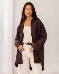 OVERSIZED PURE LINEN SHIRT-BROWN