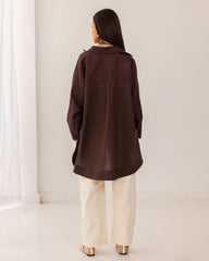 OVERSIZED PURE LINEN SHIRT-BROWN