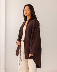OVERSIZED PURE LINEN SHIRT-BROWN