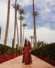 PRINTER FLOWY DRESS-MAROON
