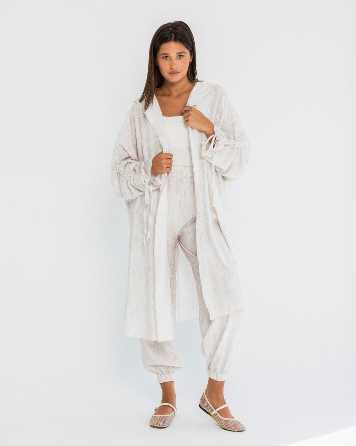 PLAIN WIDE LEG SWEAT PANTS-Light BEIGE