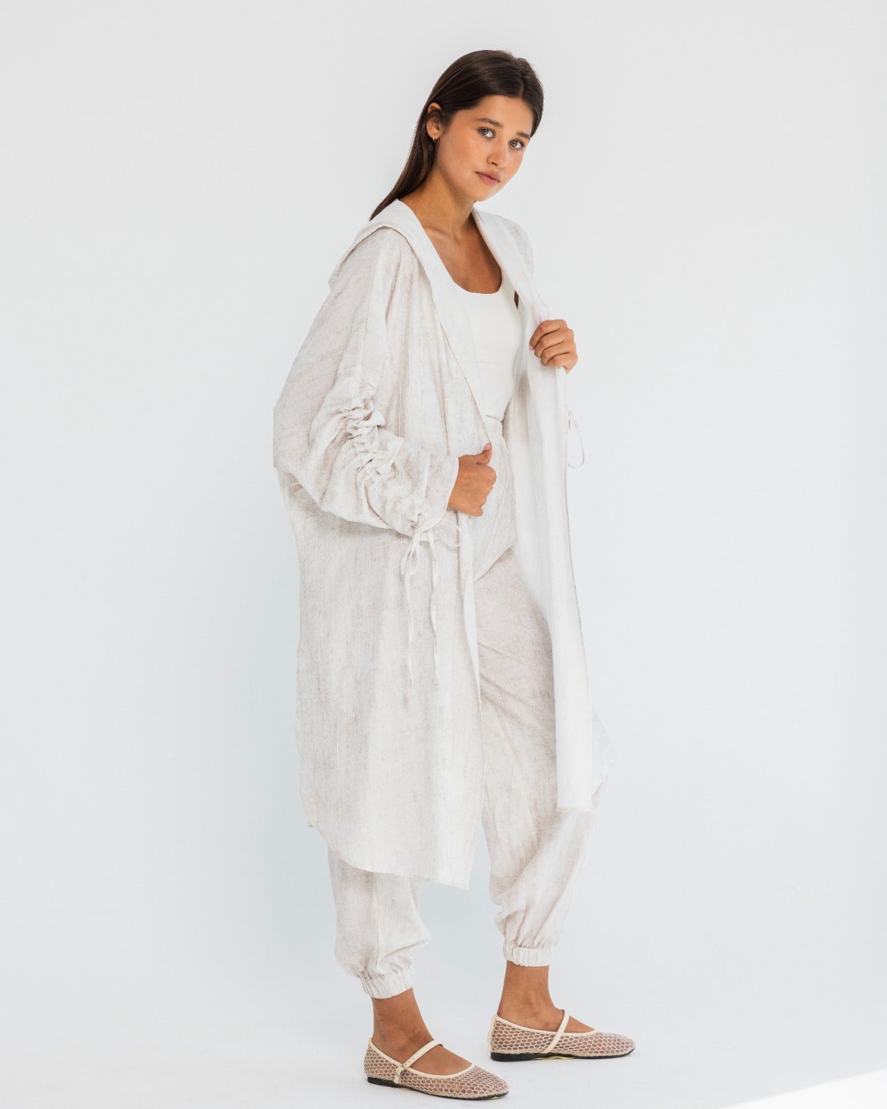 PLAIN WIDE LEG SWEAT PANTS-Light BEIGE