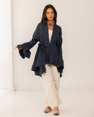 PURE LINEN CARDIGAN-PETROLEUM