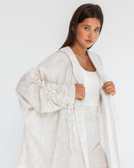 WITH HOODIE CRINKLE CARDIGAN-Light BEIGE