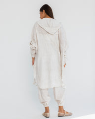 WITH HOODIE CRINKLE CARDIGAN-Light BEIGE