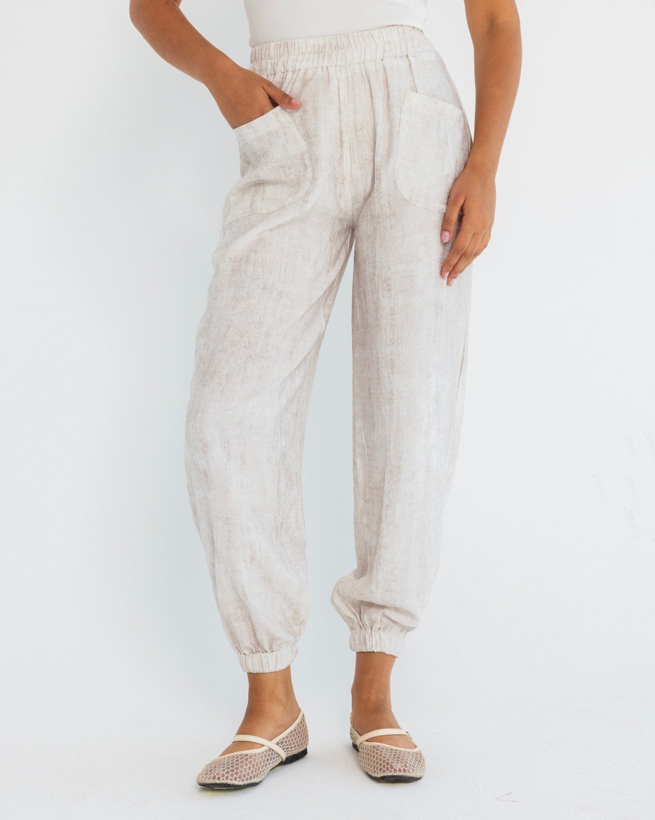 PLAIN WIDE LEG SWEAT PANTS-Light BEIGE