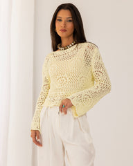 OVERSIZED CUTWORK BLOUSE-YELLOW