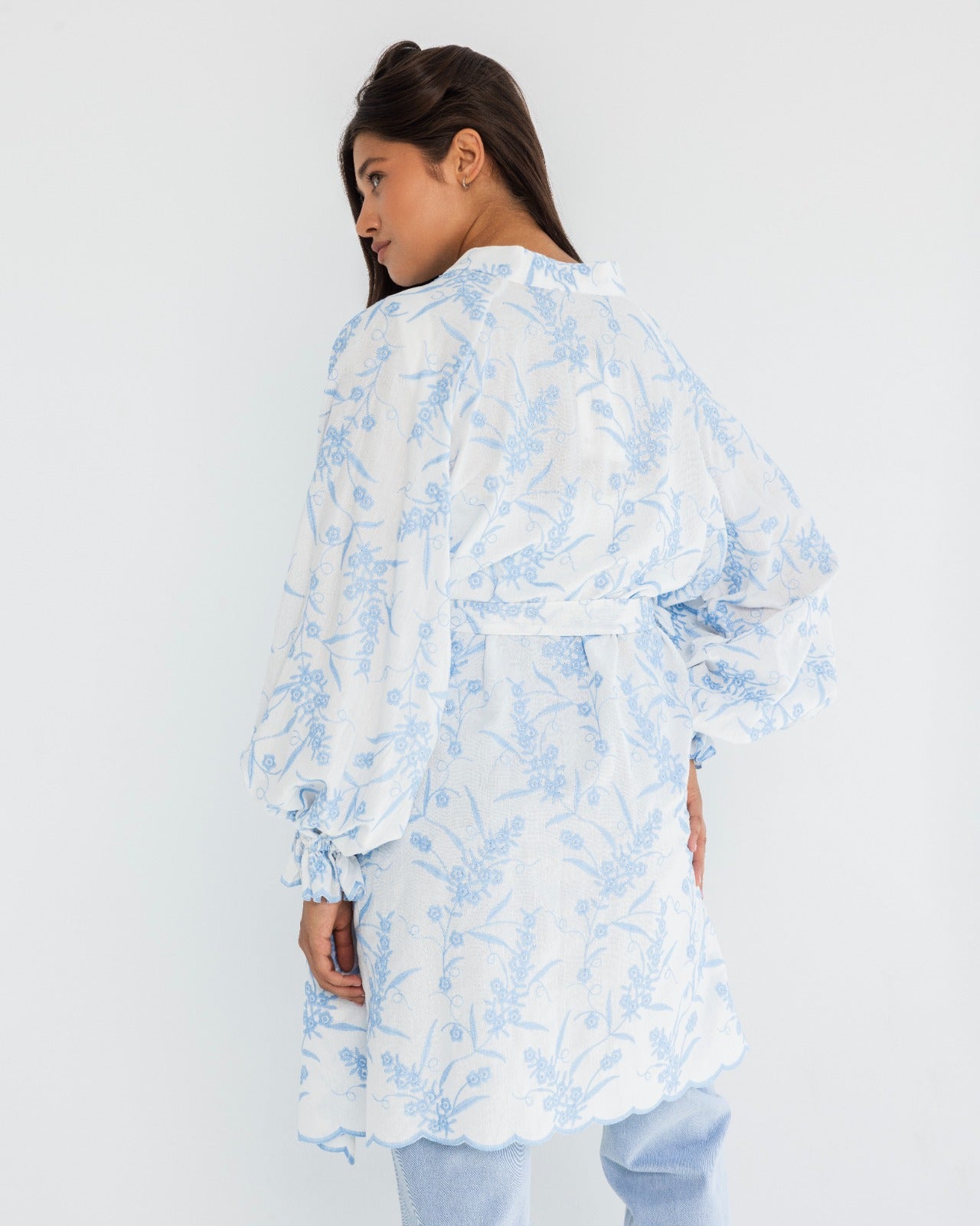EMBROIDERY LONG CARDIGAN-BABY BLUE