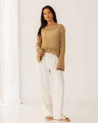 OVERSIZED CUTWORK BLOUSE-Beige