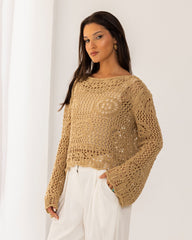 OVERSIZED CUTWORK BLOUSE-Beige