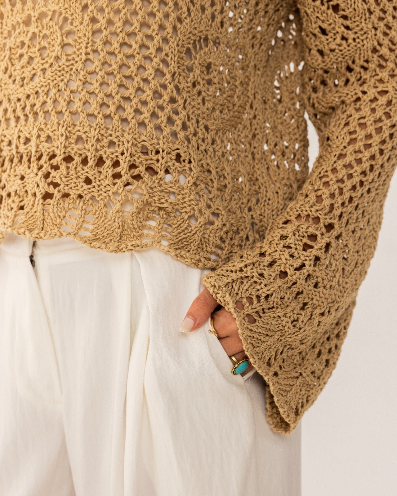 OVERSIZED CUTWORK BLOUSE-Beige