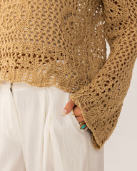 OVERSIZED CUTWORK BLOUSE-Beige