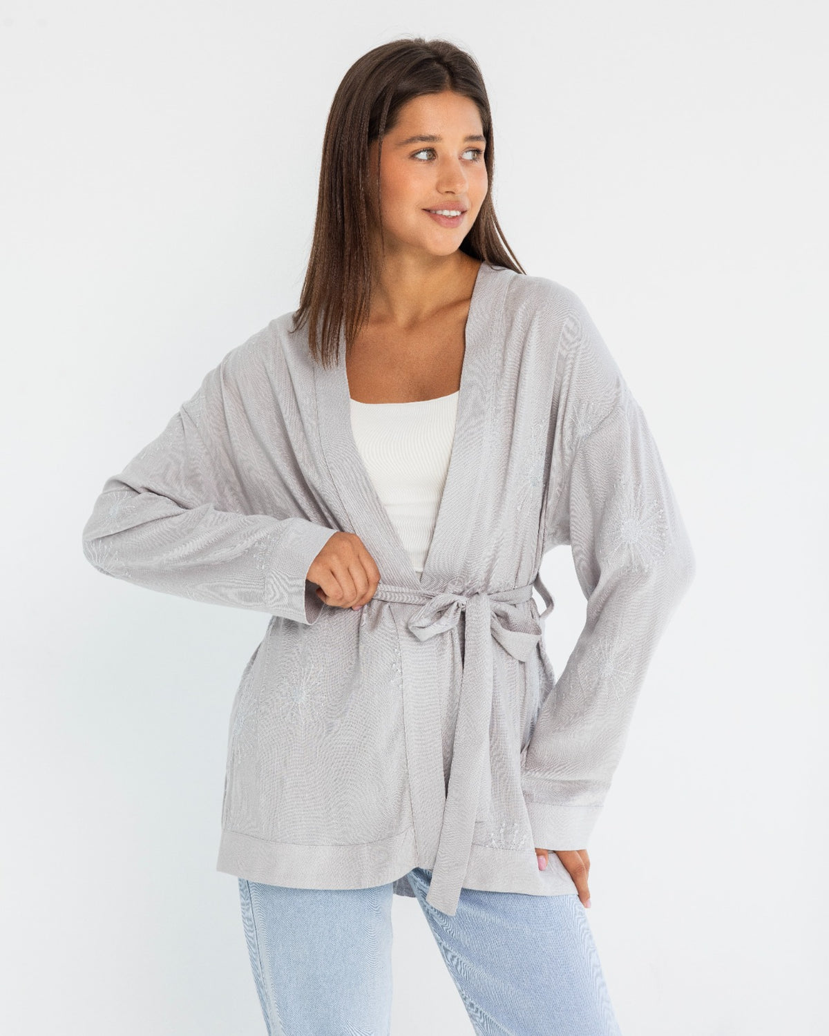 EMBROIDERY CARDIGAN-GRAY