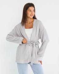 EMBROIDERY CARDIGAN-GRAY