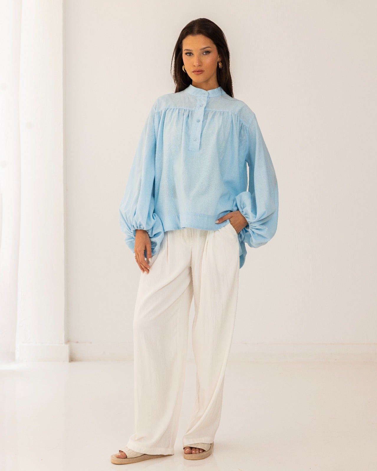 PURE LINEN OVERSIZE BLOUSE-BABY BLUE