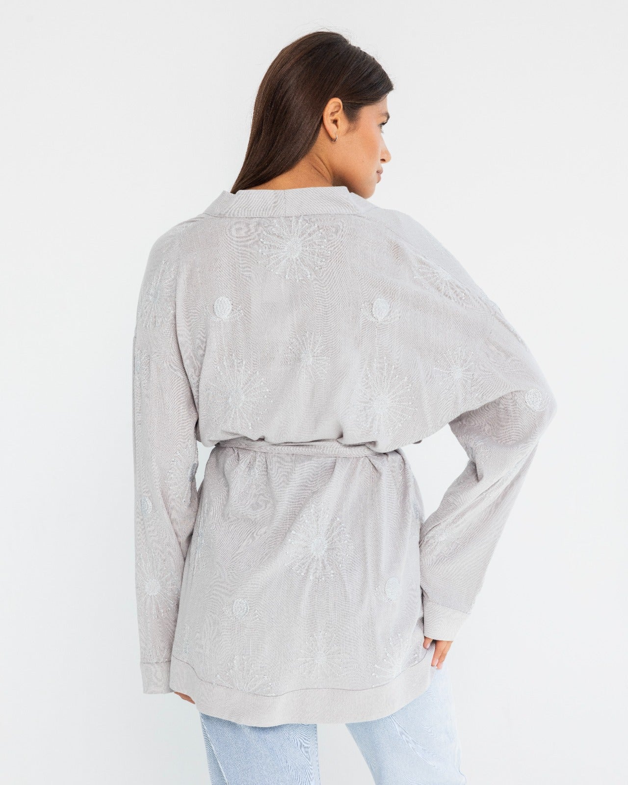 EMBROIDERY CARDIGAN-GRAY