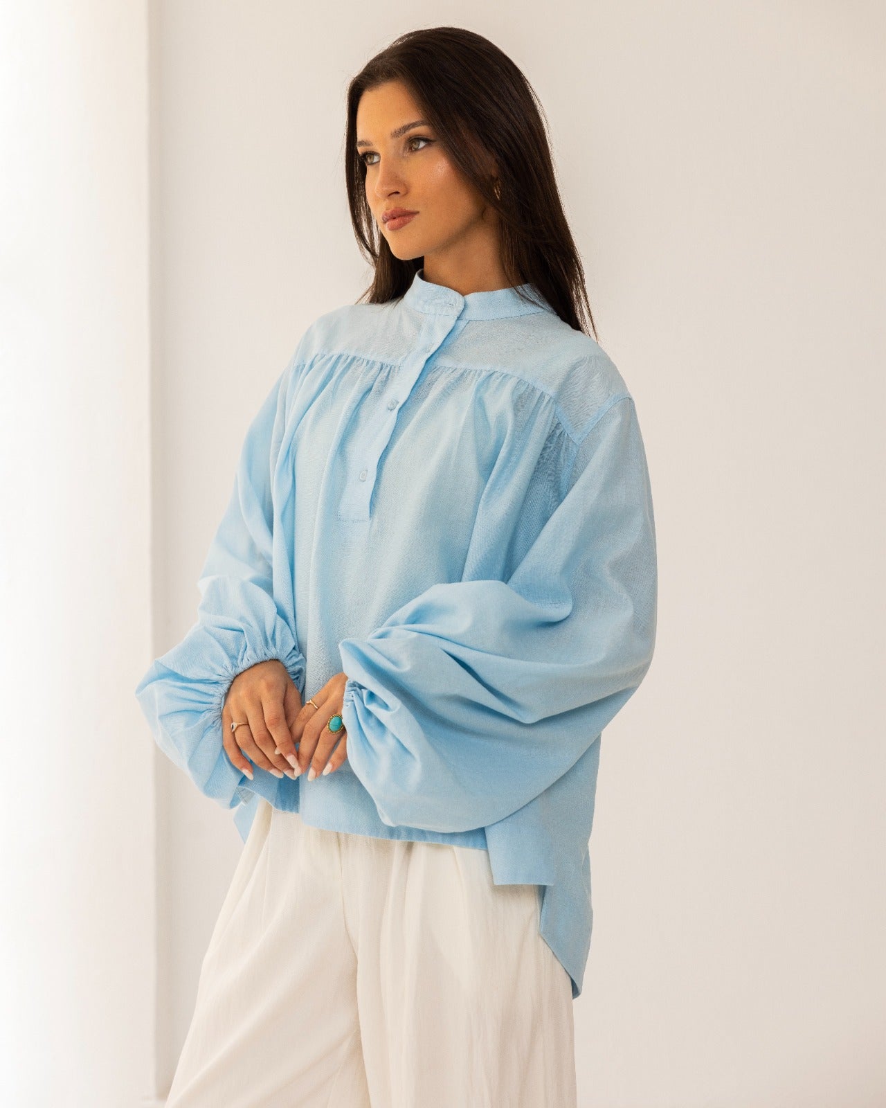PURE LINEN OVERSIZE BLOUSE-BABY BLUE