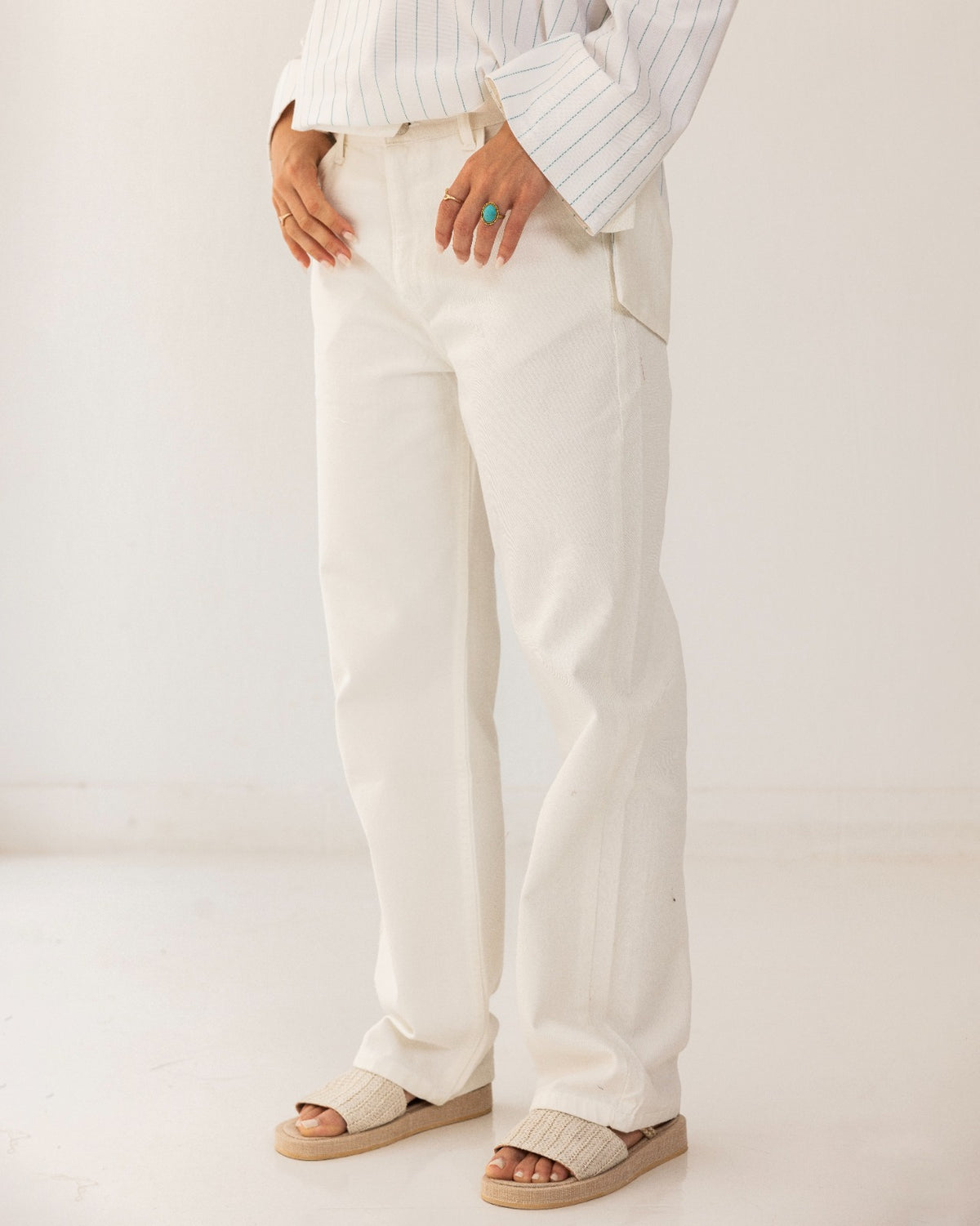 STRAIGHT GABARDINE PANTS-OFF WHITE