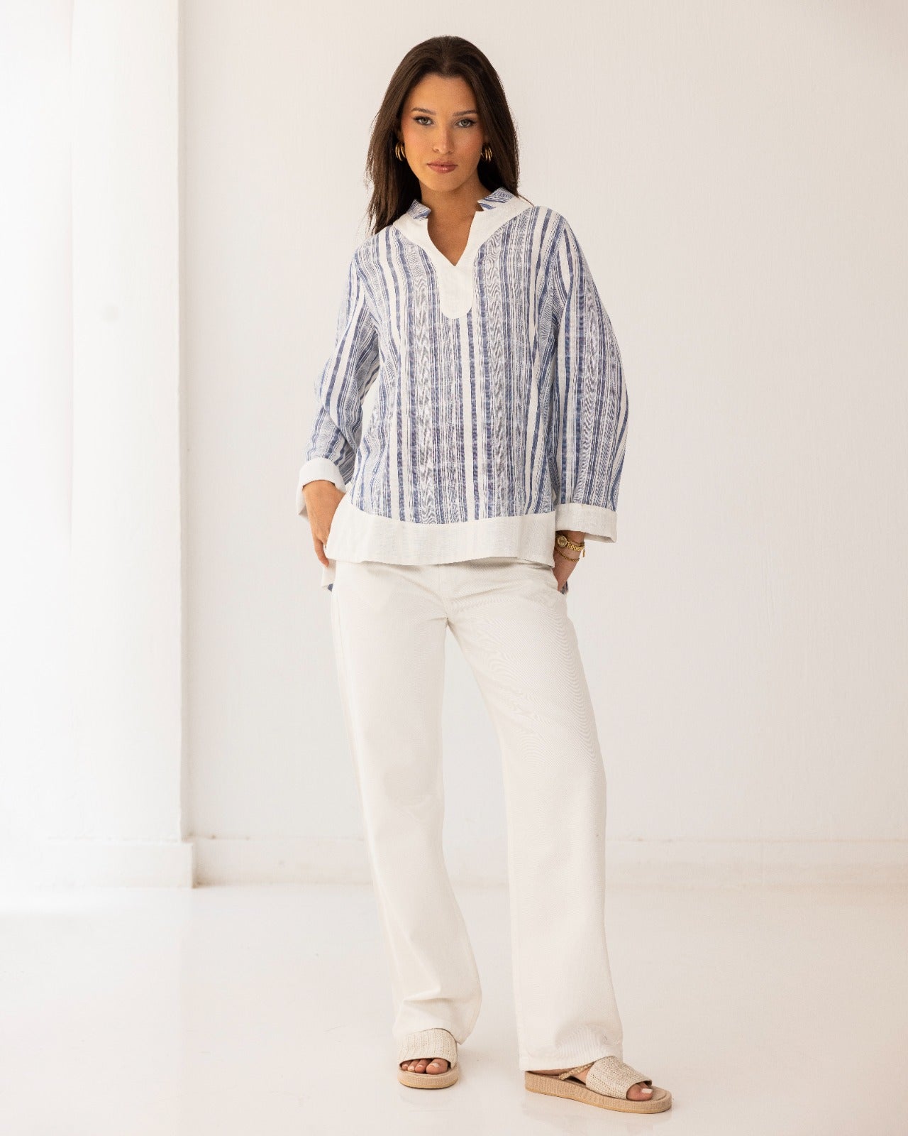 STRIPED BLOUSE -BLUE
