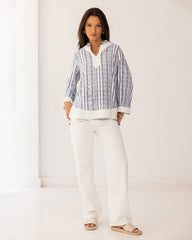 STRIPED BLOUSE -BLUE