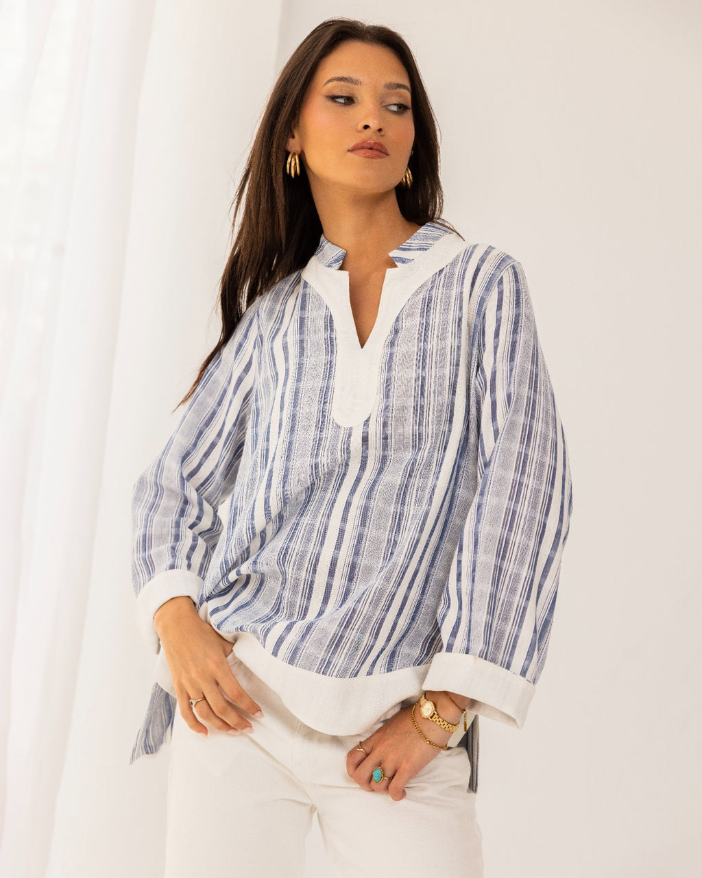 STRIPED BLOUSE -BLUE