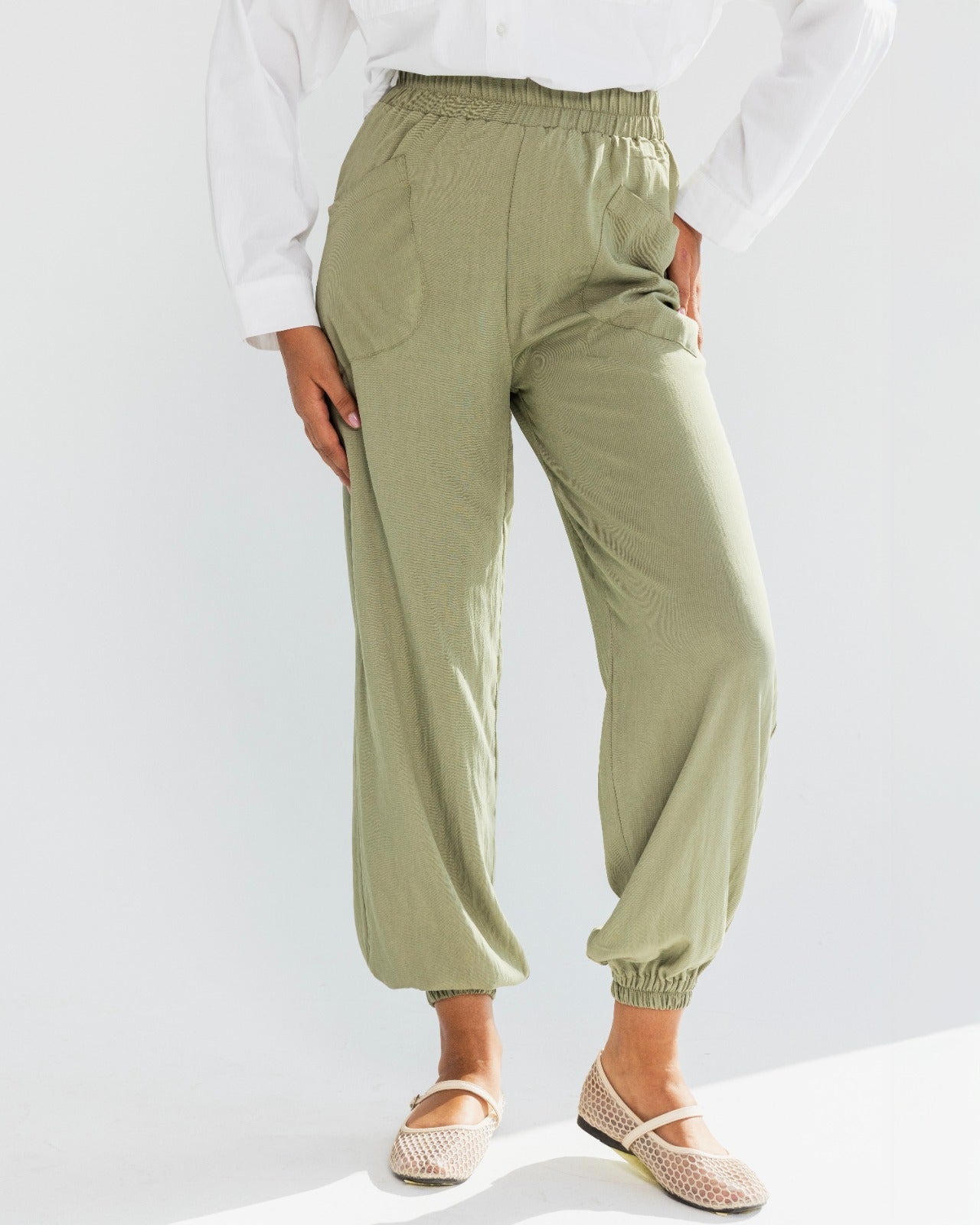 PLAIN SWEAT PANTS-OLIVE