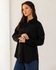 FITTED SATIN SHIRT-BLACK