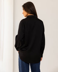 FITTED SATIN SHIRT-BLACK
